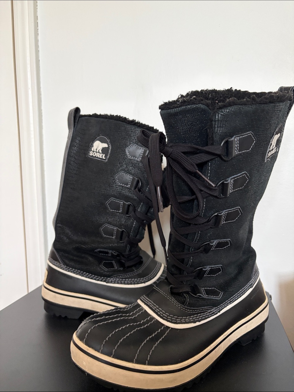 Sorel Women’s Waterproof Winter Boots Black Faux Fur Size 6